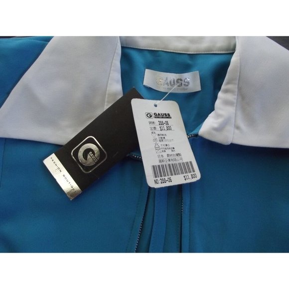 Gauss XS Turquoise Blue White Short Sleeve Zip Front Shacket jacket shirt blazer - Picture 4 of 9
